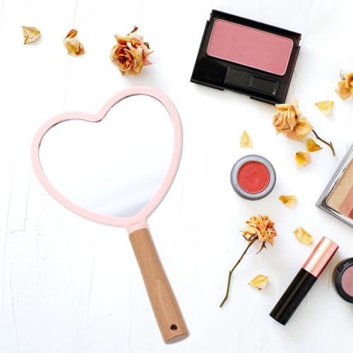 Espejo de maquillaje portátil con mango de madera miniatura 4