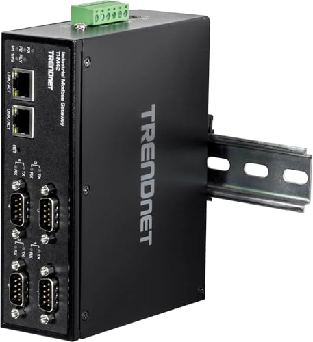 Image of TRENDnet 4-Port Fast Ethernet Industrial Modbus Gateway, 4 x Serial DB-9 Ports, 2 x Fast Ethernet Ports, Up to 100m (328 ft), IP30 Rated Housing, Extreme Temperature Protection, Black, TI-M42