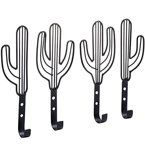 Mygift Wall Mounted Decorative Black Metal Entryway Coat Hooks Saguaro Cactus Shaped Hanging Novelty Hooks, Southwest Style Home Decor, Set Of 4 #TOP27
