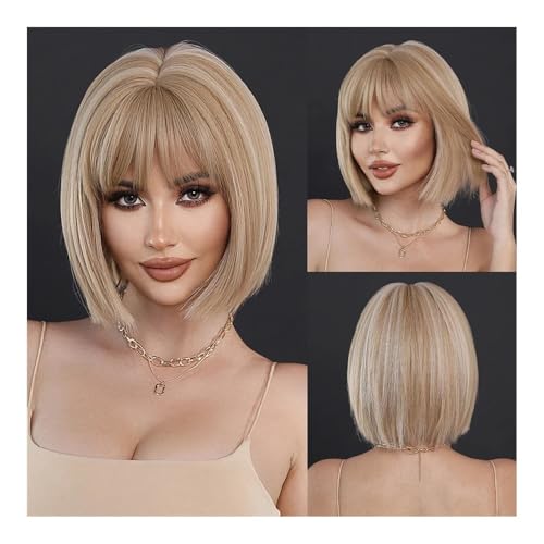 Perruque blonde courte en cheveux humains lisses de haute qualité pour un volume naturel