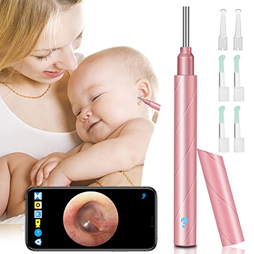Ear Wax Removal,Urbesty Earwax Removal Tool Kit 1080P FHD WiFi Ear Camera and Wax Remover Wireless Otoscope Ear Cleaning Endoscope with Ear Spoon Set Ear Wax Removal Camera for Kids Men Women Pink