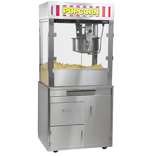 Image of Apex 32 oz Large Commercial Popcorn Machine with Stand, 660 oz /hr Capacity, LED Sign, Heated Base