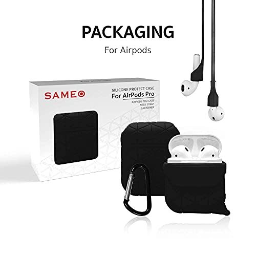 New Sameo Design Soft Silicone Protective Case Of Airpods (Neck Strap, Case, Carabiner Of 1 Set) Waterproof, Dustproof, Dropproof, Shockproof, Rohs Compliant(Black) #TOP2