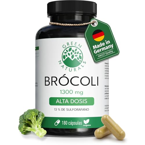 Green Naturals® Extracto de brócoli – 170 mg de sulforafano – 1.300 mg por dosis diaria – 100% vegano & sin aditivos – Producido y probado en laboratorio en Alemania – 180 cápsulas (3 meses)