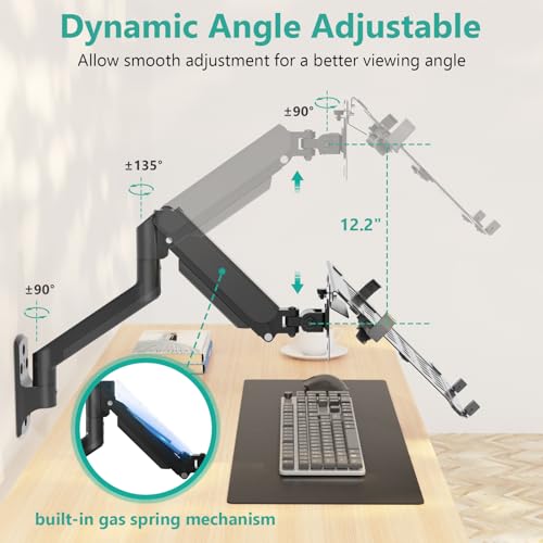 Image of WALI Laptop Wall Mount, Single Monitor Arm for 17 inch Notebook and Up to 32 inch Screen, Full Motion Adjustable Monitor Wall Mount with Laptop Tray, VESA 75x75 /100x100, Up to 15.4-22 Lbs (GSWM001LP), Black