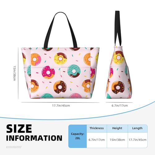 Donut Print Large Beach Tote Bag for Women Extra Large Capacity Sandproof Waterproof Pool Bag Suitable for Swimming Pool Gym Groceries Travel4
