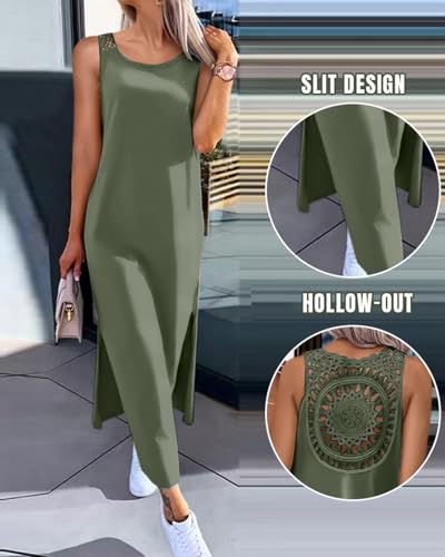 Image of Women's Summer Tank Dress Casual Sleeveless Side Split Maxi Dresses