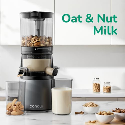 Canoly C16 Cold Press Juicer, 6" Extra Wide Feed Chute, 3-IN-1 Strainers (Juice & Sorbet & Nut Milk), Powerful AC Brushless Motor, Self Precut System, Juicer Machines with BPA-Free (Space Gray)