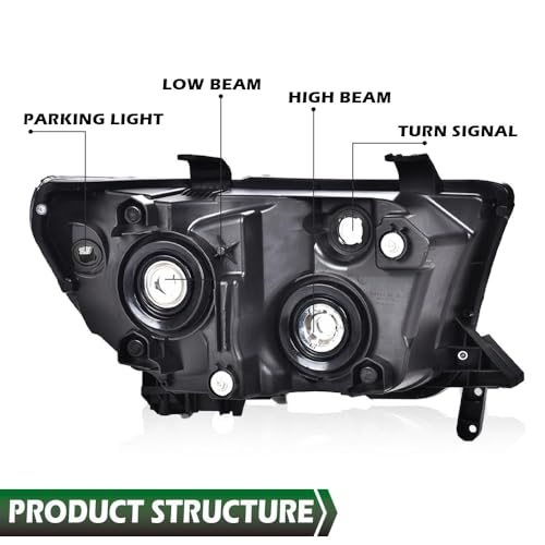 Image of GRAND ORANGE Headlights Assembly Compatible with Toyota Tundra 2007-2013, Fit Toyota Sequoia 2008-2017 Left & Right Headlamps, Smoky Lens Black Houing Amber Reflector, 811100C051