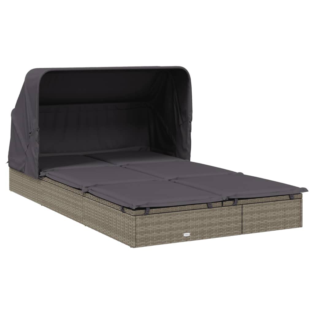 2-Personen-Sonnenliege mit Dach Grau 213x118x97 Poly Rattan Gartenliege Gartenmöbel Liegestuhl Relaxliege A790
