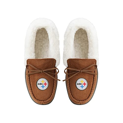 Image of FOCO Womens NFL Team Logo Tan Moccasin Slippers