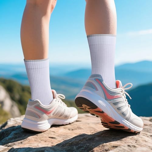 Image of YUEDGE Womens Socks Moisture Wicking Cotton Cushioned Crew Socks For Women, Performance Gym Tennis Training Athletic Socks