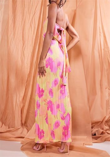 Image of Women Y2k Strapless Maxi Dress Floral Print Tube Long Dress Boho Beach Sundress Going Out Streetwear