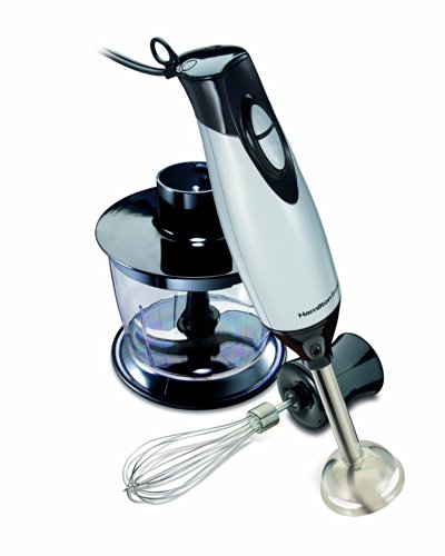 Hamilton Beach 59765 Immersion Hand Blender with Blending Wand, Whisk and 3-Cup Food Chopping Bowl, 3-Piece, Silver and Stainless Steel (Renewed)