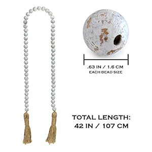 Farmhouse wood bead garland home decor natural wooden garland for tiered tray decorative tassel garland for tier tray rustic beads centerpiece boho table decor garland beaded accent white washed  urban country home decor