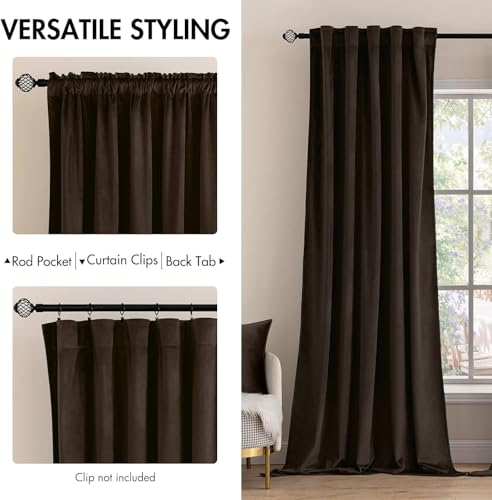 Image of MIULEE Velvet Curtains 52x90 inches Chocolate Brown Blackout Curtains | Luxury, Bedroom Living Room, Thermal Insulated, Super Soft Window Drapes, Rod Pocket & Back Tab, 2 Panels