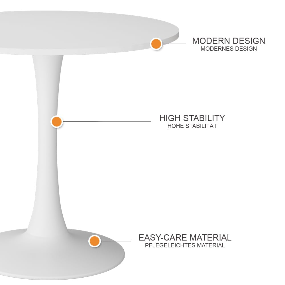 Vicco Mesa de Comedor Carl, Blanco, 80 x 80 cm | ahorra espacio para habitaciones pequeñas y montaje sencillo