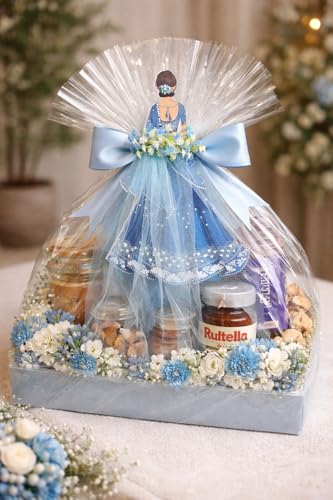 Image of SATYAM KRAFT 2 Pcs Bride Gown Style Decorative Attachment for Small Bags | Net Gown Doll Design for Suitcase Decor, Trousseau Packing, Wedding Decor, Engagement & Gift Wrapping (Blue)