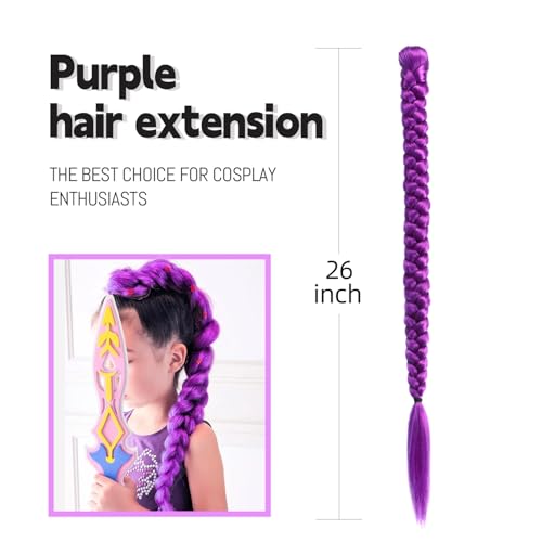 Long Purple Braid Cosplay Hair Extensions Synthetic Fiber Box Braiding Hair 26 INCH Easy Clip in Ponytail for Cosplay Halloween Costume (purple, 26Inch) - Image 3