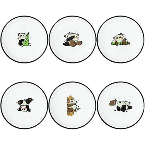 SOCOSY Super Cute Cartoon Panda Ceramic Sauce Dishes, Seasoning Dishes, Little Cat Dog Bird Feeding Bowls, Sushi Soy Dipping Bowls, Appetizer Plates, Dessert Plates-Panda-5 Inch, Set of 6 Cover