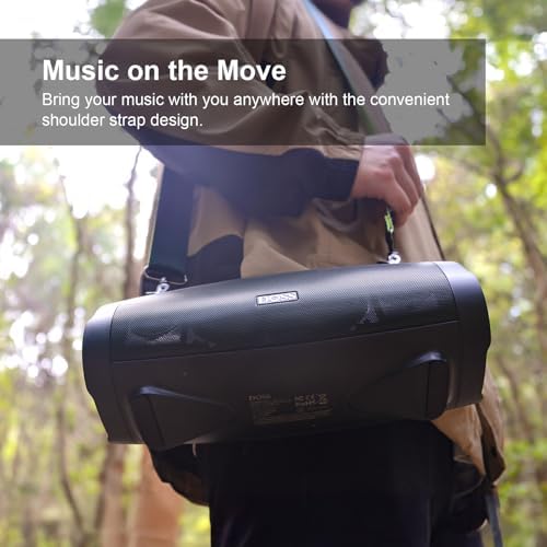 DOSS Extreme Boom Pro D100, 70W Bluetooth Speaker with Deep Bass, IPX6 Waterproof, 10400mAh 24H Battery, Built-in Power Bank, TWS Stereo Pairing & Beat-Sync Lights for Outdoor Camping Party Black