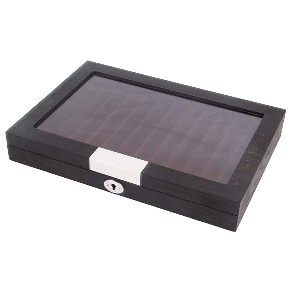 Grockstr Black 1 Piece Wood Pen Display Box Deluxe Pen Case With Key Transparent Window Fountain Storage Showcase Organizer- 12 Slots