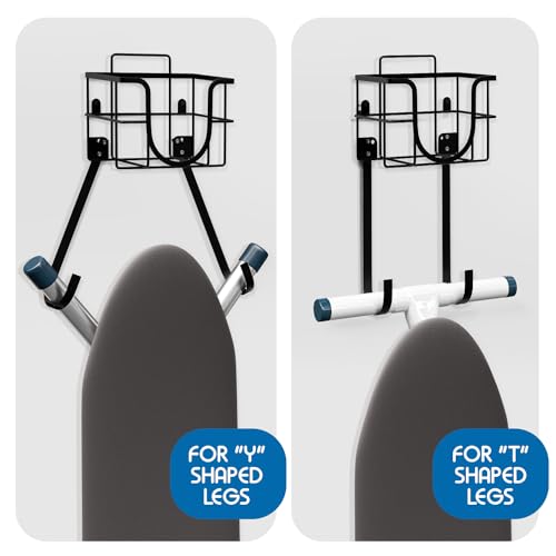 Image of Ironing Board Holder Wall Mount & Over The Door Hanger, Laundry Room Ironing Board & Iron Hanger, Storage Caddy Iron Holder T&V Shaped, Ironing Board Cover & Pad Set Heat Reflective & Stain Resistant