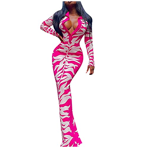 OAVQHLG3B Womens Fish Style Cocktail Dress Button Down Slim Bodycon Dresses Long Sleeve Lapel Wedding Guest Dress Sexy Dress Hot Pink