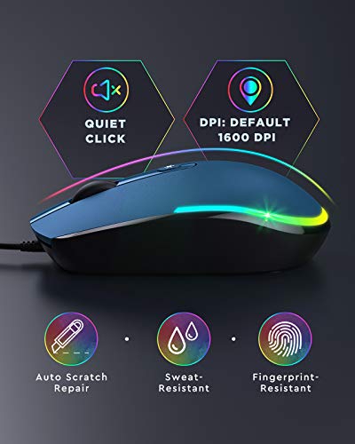 Image of seenda WGSB-201 Wired LED Backlit Mouse, Plug and Play, 1600 DPI Optical Sensor, 4 RGB Backlit, Ambidextrous, Compatible with PC /Mac /Laptop