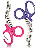 MEUUT 2 Pack 7.5' Trauma Shears with Carabiner-Titanium Coated Bandage Scissors, Nursing Scissors with Non-Stick Blades Stainless Steel Medical Scissors for EMT Workers, Doctors & Nurses