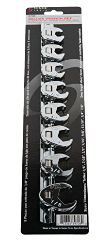 Sunex 9708 3/8-Inch Drive Fractional Crowfoot Flare Nut Wrench Set, 3/8-Inch - 7/8-Inch, Fully Polished, 8-Piece #TOP4