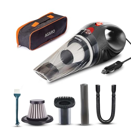 Image of AGARO CV1077 Car Vacuum Cleaner, Portable, Handheld,12V DC /110W, 4.5KPA Power Socket, 14.7ft Long Cord, Stainless Steel Filter, Black