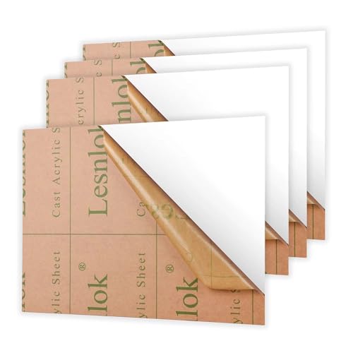 Image of Lesnlok 8 x 8 White Acrylic Sheets 1 /8 inch Thick 3mm 4 Pieces Frosting Plexiglass Sheet,Suitable for Painting, Handicrafts, DIY Display Projects (4, Matte White, 8 x 8)