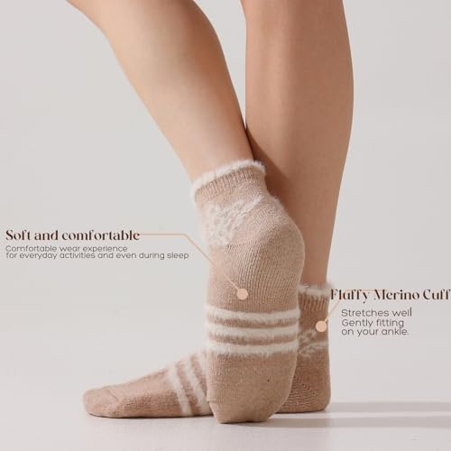 Image of Fszsaa Merino Wool Low Ankle Socks For Women - Knit Warm Fuzzy Casual Home Socks For Winter