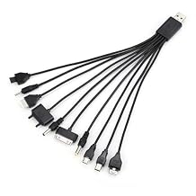 Black 10 in 1 USB Universal Charger Cables for Mobile Phones, Charging Cord 7.87in Universal USB to Multi Plug Charger Cable for Smartphone Charger Wires,Cables and Interconnects