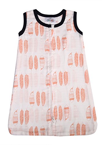 Bacati Tribal/Aztec 100% Cotton Muslin Sleeping Bag Wearable Blanket (Newborn (19 to 23 inches 5 to 12 lbs), Coral Feathers)