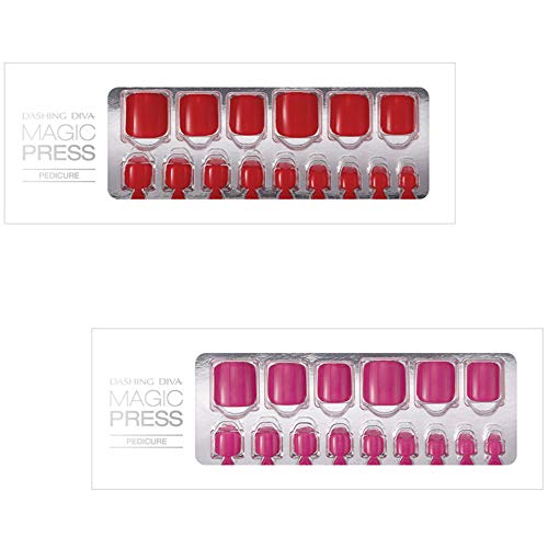 [DASHING DIVA -Toes]Magic Press SUPER SLIM Fit- PEDICURE (2 Different Designs 24strips+24strips)RED SHOES+SHOCKING PINK 331/32