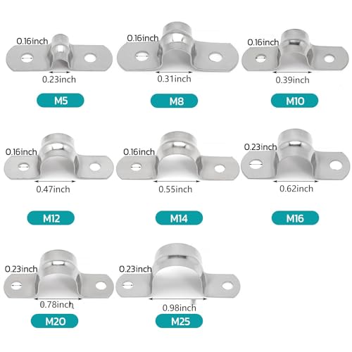 Image of 142 PCS 304 Stainless Steel Rigid Pipe Strap Two Hole Cable Strap u Bracket Pipe Clamps Heavy Duty Pipe Fasten Holder for Tube, Pipe or Wire Cord Installation (142, 8 SIZE)