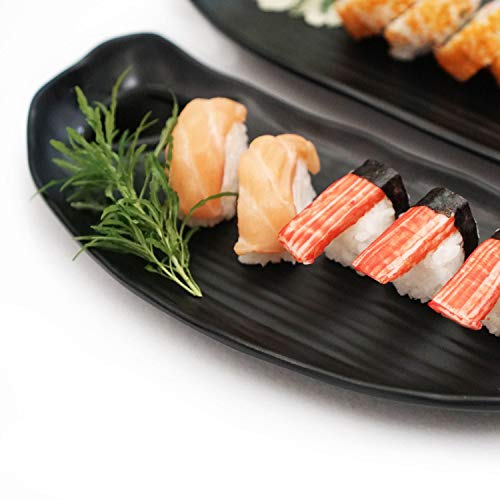 Kimi Cuisine Sushi Set, 5 Pieces (Black Melamine), Sushi Dish Set With Built In Plate With Built In Dipping #TOP5