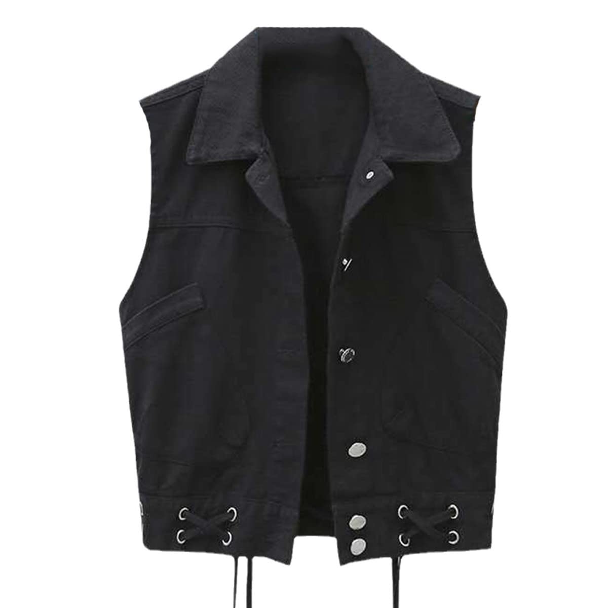 Chaleco vaquero negro de mujer para estilizar la figura con estilo coreano 8