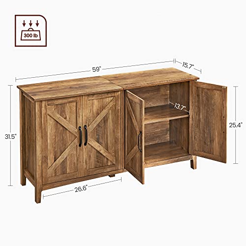Vasagle Buffet Cabinet, Sideboard, Credenza, Kitchen Storage Cabinet, With Adjustable Shelves, For Living Room, Entryway, Rustic Walnut Ulsc381T41 #TOP2