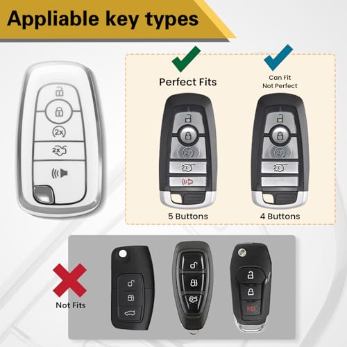 Image of for Ford Key Fob Cover with Luxury Diamond Braided Keychain, Upgraded Soft Case for Fusion F150-F550 Edge Escape Explorer Bronco Maverick,etc.(5 Button) (Silver Bling,B)