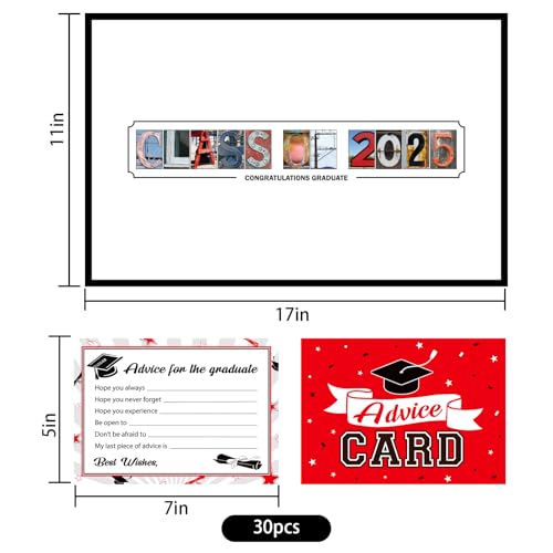 Image of DAZONGE Graduation Decorations 2025 Red - 1 Graduation Card Box with 30 Advice Cards and 1 Guestbook Signature Board for Graduation Party Decorations, Congrats Grad Class of 2025 Decorations