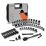 SUZUME 3/8 Impact Socket Set, Cr-V Steel, 6 Point, 3/8' Drive, 50-Piece Standard Metric (8-22mm) and SAE (5/16-Inch to 3/4-Inch) Sockets with Adapters & Ratchet Handle, Extension Bars, Universal Joint