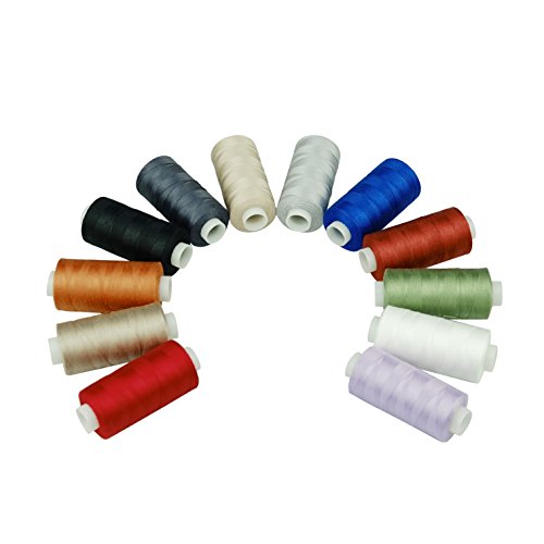 Simthread Hilo de coser de algodón para máquina de coser doméstica, 12 colores básicos, 550 yardas/carrete