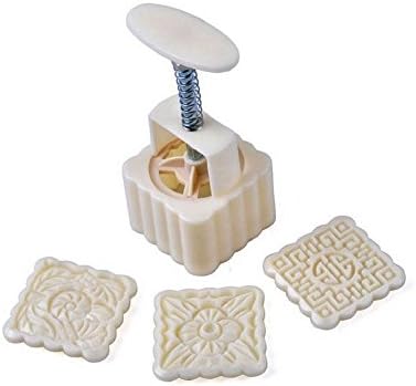 Xshelley Manual Pressure Moon Cake Mold Baking Mold Christmas Cookie Maker Tool 4 Set with 12 Stamps
