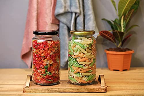 Image of PRAMUKH FASHION Square Shape Glass Jar for Kitchen Masala Storage Ml Set with Airtight Lid Containers Spices Dry Fruits and Pickle Container Pack of (6, Black 1000Ml Round Jar)