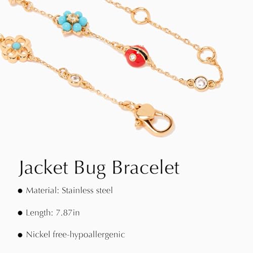 18K Gold Plated Ladybug Bracelet, Luck Garden Four Leaf Clover Flower Bracelet, Ladybug Gifts Ladybug Lover Gifts2