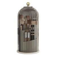 Chrrapte Make Up Kosmetik Organizer, 360 drehbarer Make-up-Pinselhalter, Organizer, transparent, staubdicht, Make-up-Pinsel-Organizer mit Deckel für Schminktisch, Badezimmer, Schlafzimmer (grau)