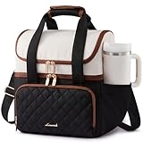 LOVEVOOK Insulated Lunch Bag For Women,Large Double Deck Adult Lunch Box,Teacher Lunch Tote Bag With Cup Holder,Leakproof Cooler Bag With Adjustable Shoulder Strap For Work Picnic Beach,Larger 15L